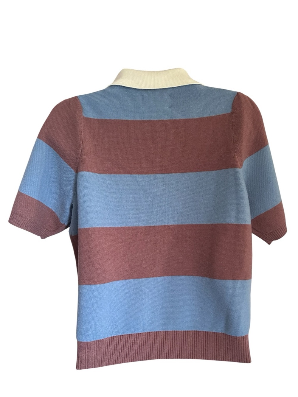 Lucky Brand Grannycore Striped Cropped Polo Sweater Brown Light Blue Cream Sz S - Picture 6 of 9